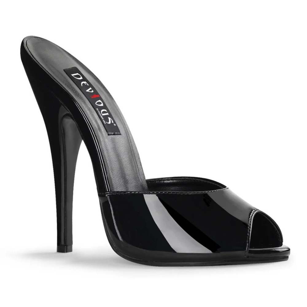 Devious Domina Fetish Heel Extreme High Heel Mule Peep Toe Black